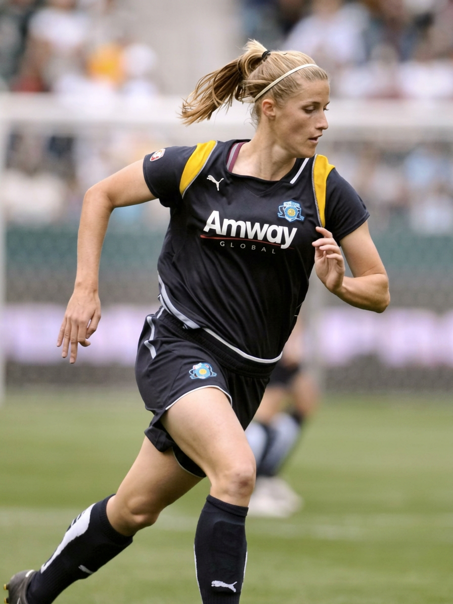 Kirby sprinting across the soccer field with focus and intensity.